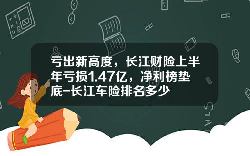 亏出新高度，长江财险上半年亏损1.47亿，净利榜垫底-长江车险排名多少