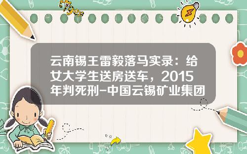 云南锡王雷毅落马实录：给女大学生送房送车，2015年判死刑-中国云锡矿业集团有限公司