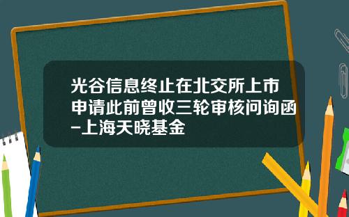 光谷信息终止在北交所上市申请此前曾收三轮审核问询函-上海天晓基金