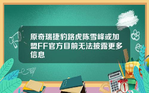 原奇瑞捷豹路虎陈雪峰或加盟FF官方目前无法披露更多信息