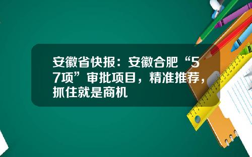 安徽省快报：安徽合肥“57项”审批项目，精准推荐，抓住就是商机
