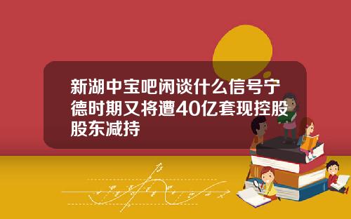 新湖中宝吧闲谈什么信号宁德时期又将遭40亿套现控股股东减持