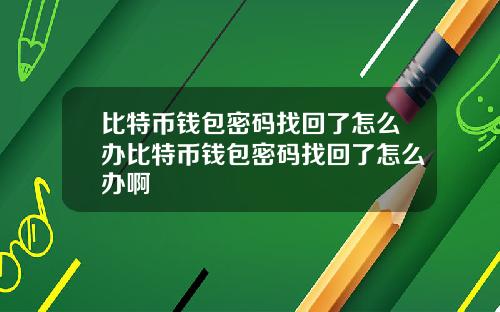 比特币钱包密码找回了怎么办比特币钱包密码找回了怎么办啊