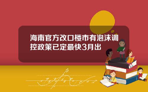 海南官方改口楼市有泡沫调控政策已定最快3月出