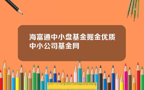 海富通中小盘基金掘金优质中小公司基金网