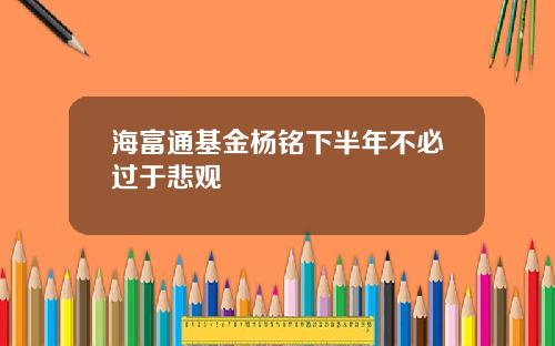 海富通基金杨铭下半年不必过于悲观