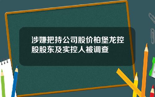 涉嫌把持公司股价柏堡龙控股股东及实控人被调查