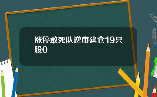 涨停敢死队逆市建仓19只股0