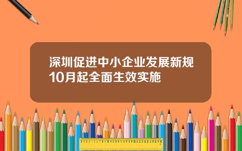 深圳促进中小企业发展新规10月起全面生效实施