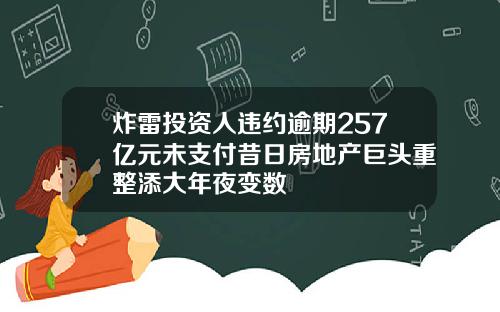炸雷投资人违约逾期257亿元未支付昔日房地产巨头重整添大年夜变数