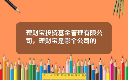 理财宝投资基金管理有限公司，理财宝是哪个公司的