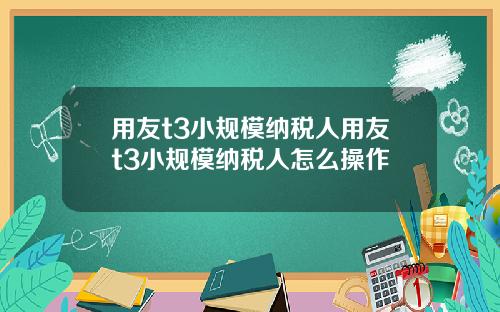 用友t3小规模纳税人用友t3小规模纳税人怎么操作