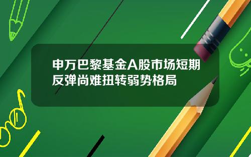 申万巴黎基金A股市场短期反弹尚难扭转弱势格局