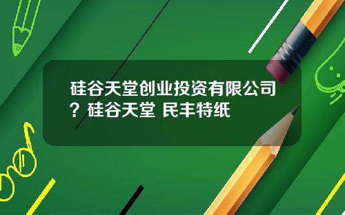 硅谷天堂创业投资有限公司？硅谷天堂 民丰特纸