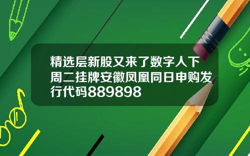 精选层新股又来了数字人下周二挂牌安徽凤凰同日申购发行代码889898