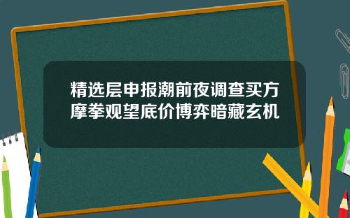 精选层申报潮前夜调查买方摩拳观望底价博弈暗藏玄机
