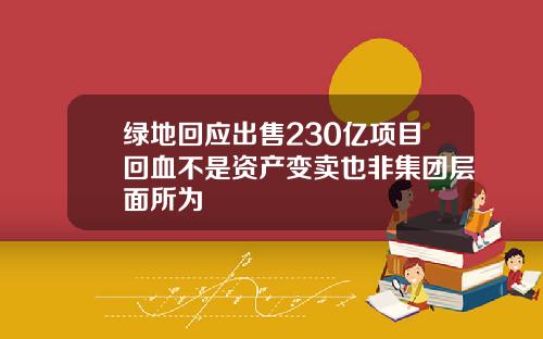 绿地回应出售230亿项目回血不是资产变卖也非集团层面所为