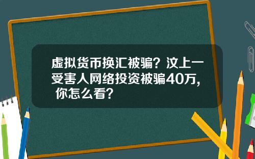 虚拟货币换汇被骗？汶上一受害人网络投资被骗40万, 你怎么看？