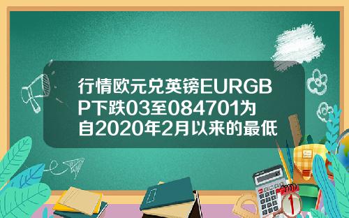 行情欧元兑英镑EURGBP下跌03至084701为自2020年2月以来的最低水平