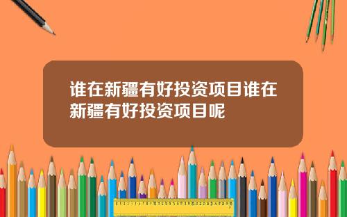 谁在新疆有好投资项目谁在新疆有好投资项目呢