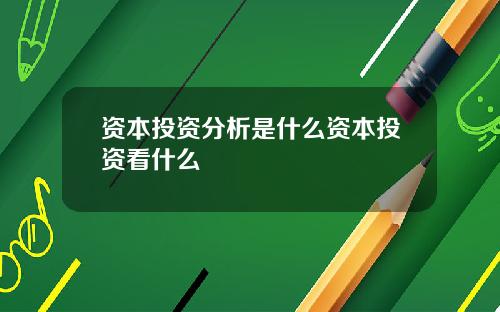 资本投资分析是什么资本投资看什么