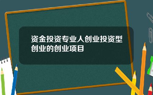 资金投资专业人创业投资型创业的创业项目