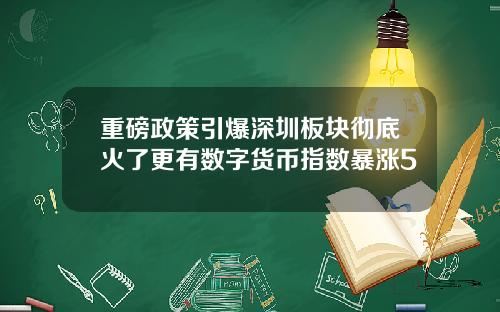 重磅政策引爆深圳板块彻底火了更有数字货币指数暴涨5