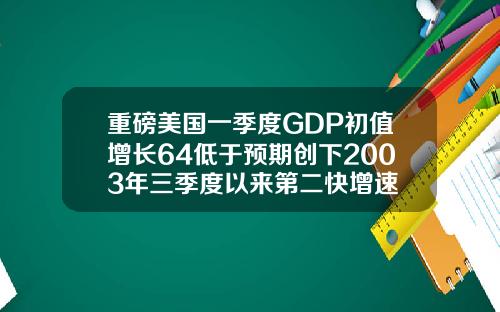 重磅美国一季度GDP初值增长64低于预期创下2003年三季度以来第二快增速