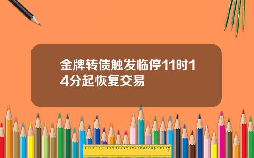 金牌转债触发临停11时14分起恢复交易
